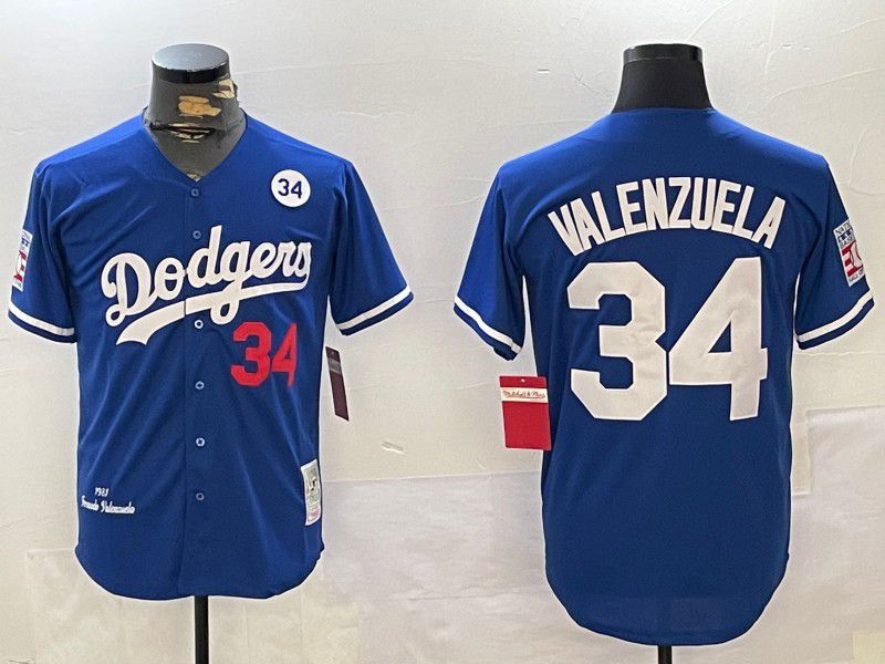 Men Los Angeles Dodgers #34 Valenzuela Blue Throwback Game 2024 Nike MLB Jersey style 11204